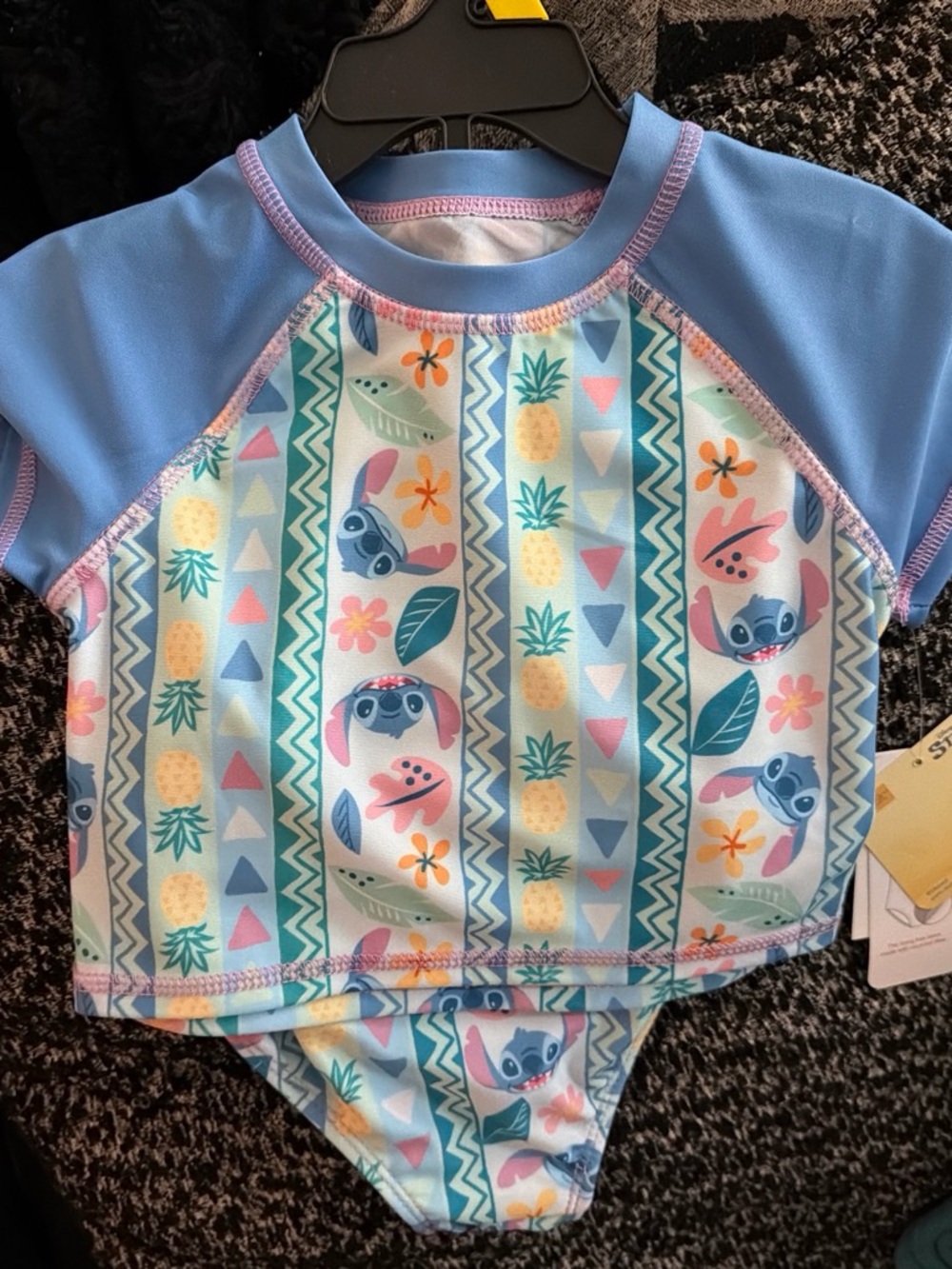 Girls' Light Blue Stitch Print Rash Guard Swim Set
